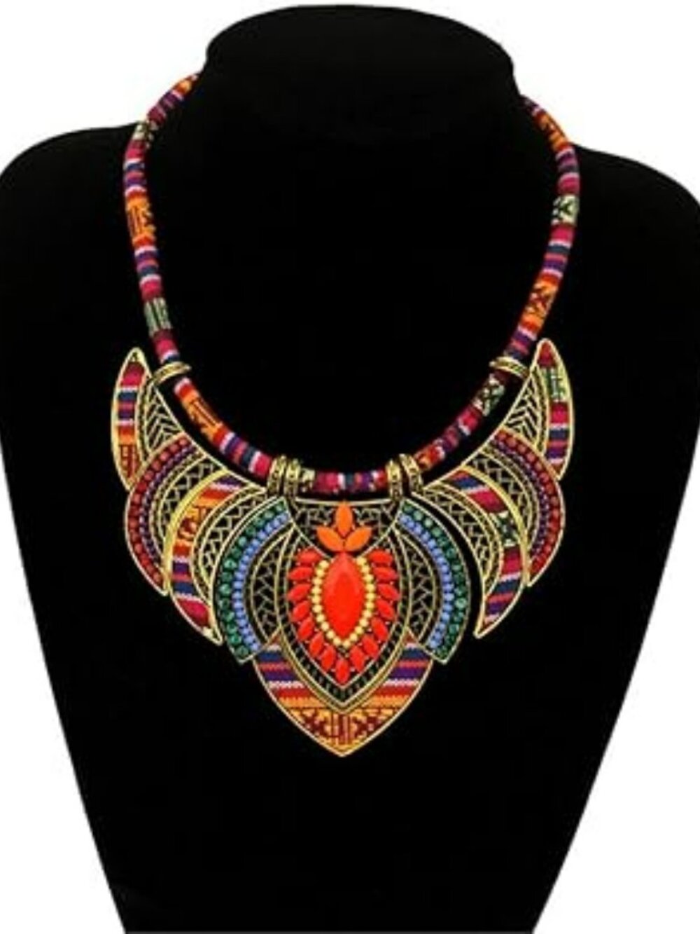 Orange Bohemian Statement Necklace‎ Chunky Boho Beaded